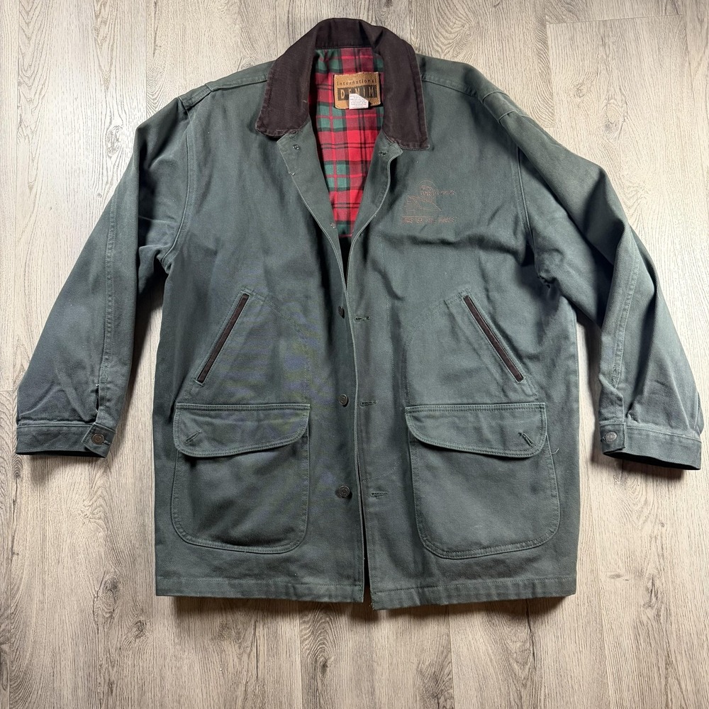 Vintage International Chore‎ Coat Mens Medium Green Canvas Plaid Lined Workwear